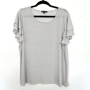 Adriana Papell Top White Black Polka Dot Stretch Layered Ruffle Sleeve 2X